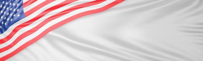 hermosa ola de la bandera americana de cerca en el fondo de la bandera de seda blanca con espacio de copia, modelo 3d e ilustración. foto