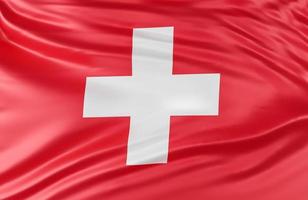hermosa ola de bandera suiza de cerca en el fondo de la pancarta con espacio de copia, modelo 3d e ilustración. foto