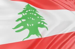 Beautiful Lebanon Flag Wave Close Up on banner background with copy space.,3d model and illustration. photo