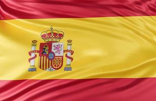 Beautiful Spain Flag Wave Close Up on banner background with copy space.,3d model and illustration. photo