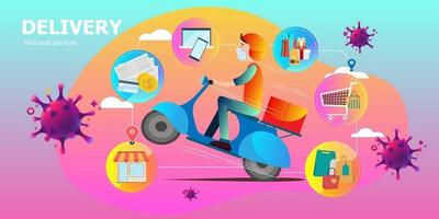 Digital marketing Vector illustration of shopping online on website mobile phone use as background business technology e-commerce delivery service