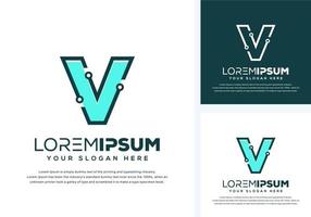 abstract letter v with tech logo design vector