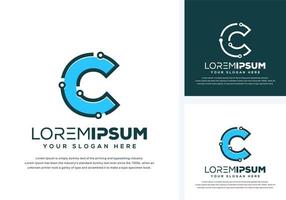 abstract letter c with tech logo design vector