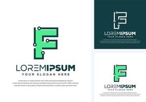 abstract letter f with tech logo design vector