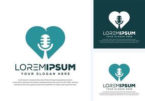 abstract love and mic logo design vector