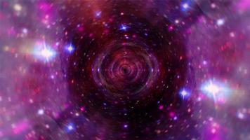 Pink orange hyperspace flight through wormhole tunnel. video