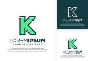 abstract letter k with tech logo design vector