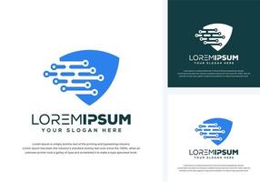 abstract shield and tech logo design vector