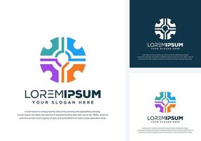 abstract gear and pin logo design vector