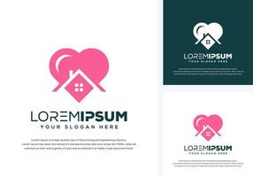 abstract love and house logo design vector