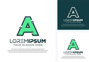 abstract letter a with tech logo design vector
