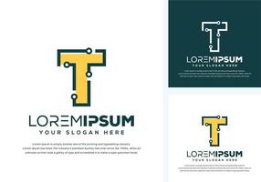 abstract letter t with tech logo design vector