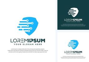 abstract shield and tech logo design vector