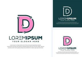 abstract letter d with tech logo design vector