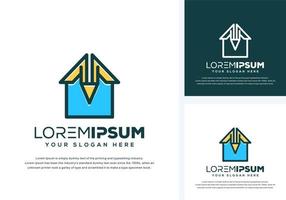 abstract house and pencil logo design vector