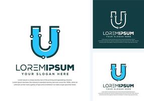 abstract letter u with tech logo design vector
