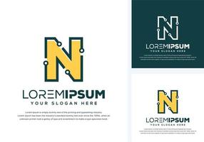 abstract letter n with tech logo design vector