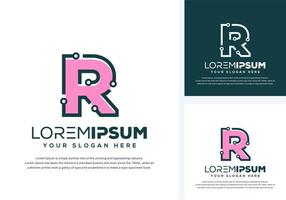 abstract letter r with tech logo design vector