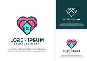 abstract love and house logo design vector