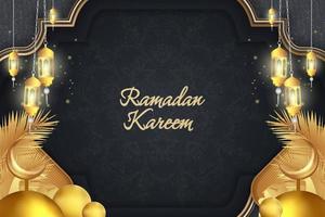 Ramadan Kareem Islamic grey and gold luxury with mandala vector