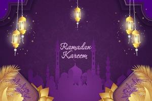 Ramadan Kareem Islamic purple and gold luxury color with mandala vector