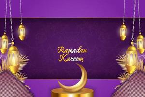 Ramadan Kareem Islamic background purple and gold luxury vector