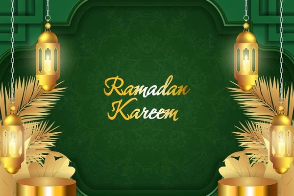 Ramadan Kareem Islamic green and gold luxury with mandala background