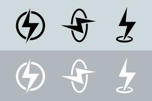 Flash thunder power icon set in black and white. Lightning bolt vector icon.