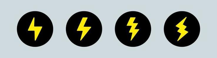 conjunto de símbolos de electricidad de energía de poder de relámpago de rayo. diseño vectorial negro y amarillo.