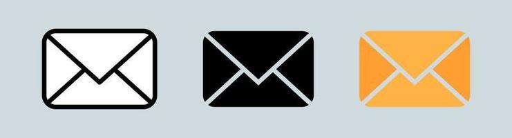 Vector black and white envelope icon. Set of envelopes icons.