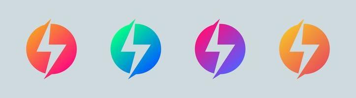 Thunderbolt lightning power energy electricity symbol set. Gradient vector design.