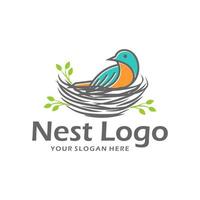 Ilustración de vector de diseño de logotipo de nido de pájaro