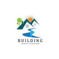 Urban building construction logo icon symbol, house, apartment, city view vector