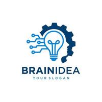 icono de línea plana de idea creativa. cerebro en la ilustración de vector de bombilla. signo delgado de innovación, solución, logotipo de educación.