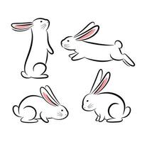 Set of cute cartoon rabbits, vector