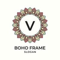 letter V mandala boho frame vintage design element vector
