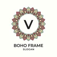 letter V mandala boho frame vintage design element vector