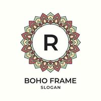 letter R mandala boho frame vintage design element vector