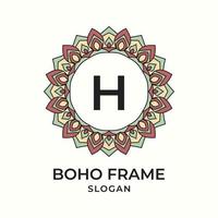 letter H mandala boho frame vintage design element vector