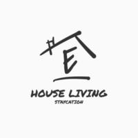 letter E minimalist doodle house vector logo design
