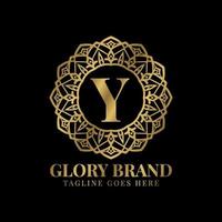 letra y gloria mandala vintage color dorado lujo vector logo diseño