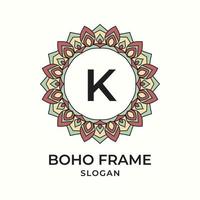 letter K mandala boho frame vintage design element vector