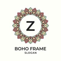 letter Z mandala boho frame vintage design element vector