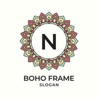 letter N mandala boho frame vintage design element vector