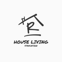 letter R minimalist doodle house vector logo design