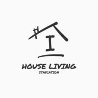 letter I minimalist doodle house vector logo design