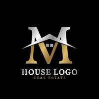 letra m con techo y ventana lujoso diseño de logotipo de vector de bienes raíces