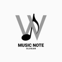 letra w con diseño de logotipo de vector de nota musical