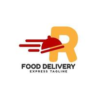 diseño de logotipo inicial de vector de entrega de comida express de letra r