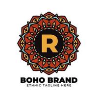 letter R mandala vintage color ethnic boho brand flower generation vector